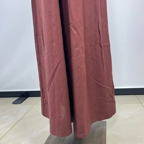 NWOT Farm Rio Linen Blend Sleeveless Halter Wide Leg Jumpsuit Sz L Brown